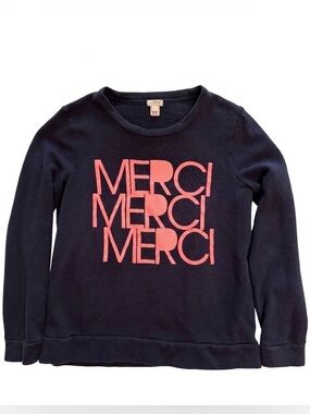 J. Crew Factory Navy Blue with Coral MERCI  Print Sweatshirt Size Small